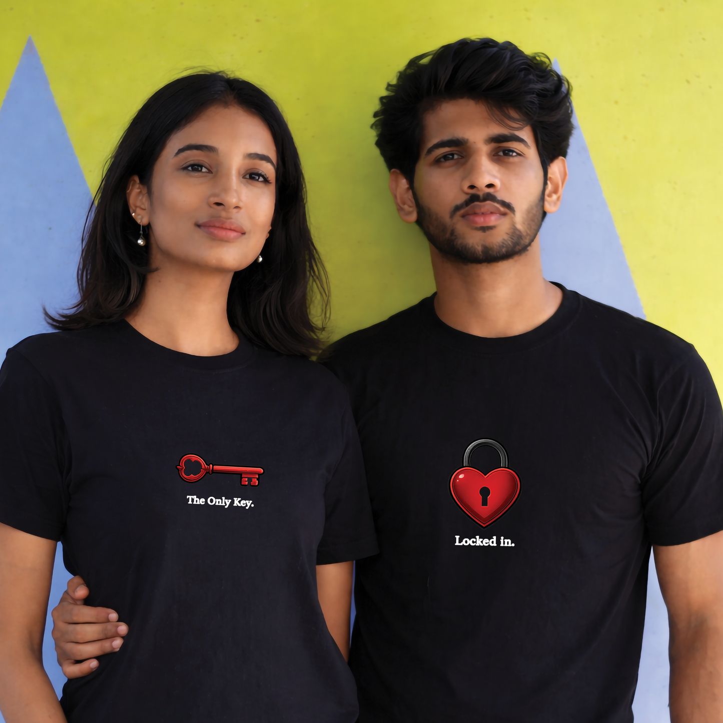 Lock & Key Couple T-Shirt Set Valentines Edition T-Shirt - 100% Bio-Washed Cotton - 180 GSM
