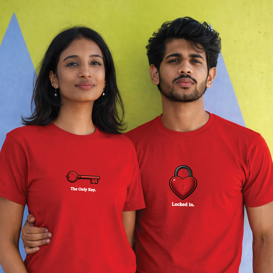 Lock & Key Couple T-Shirt Set Valentines Edition T-Shirt - 100% Bio-Washed Cotton - 180 GSM