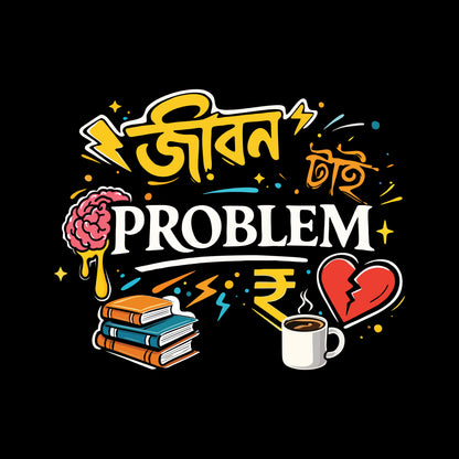 জীবন টাই Problem - Bengali Typography T-Shirt - 100% Bio-Washed Cotton - 180 GSM